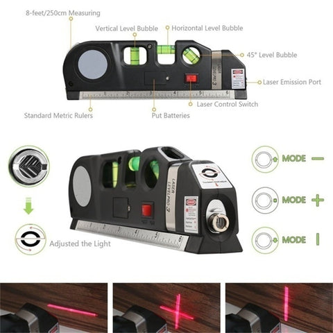 Home Multi-function High Precise Laser Leveling Instrument Steel Ruler Straight Line Laser Level Aligner Vertical Measure Tape