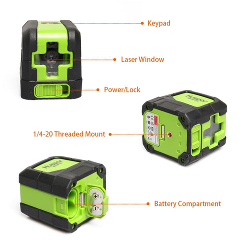 Huepar 2 Lines Laser Level Self Levelling ( 4 degrees) Green Red Beam Laser Horizontal &amp; Vertical Cross-Line with Magnetic Base