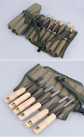 6pcs/set Mujingfang Six-piece Carving Chisel Front Steel Carving Knife Hardwood Hand Carving Cloth Bag