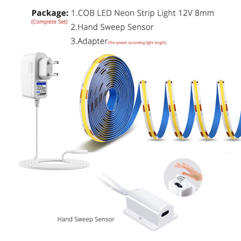 COB Led Strip Tape Light 12V 320 leds/m Width 8mm with Adapter Cabinet Door Touch Dimmer Hand Sweep PIR Motion Sensor Switch