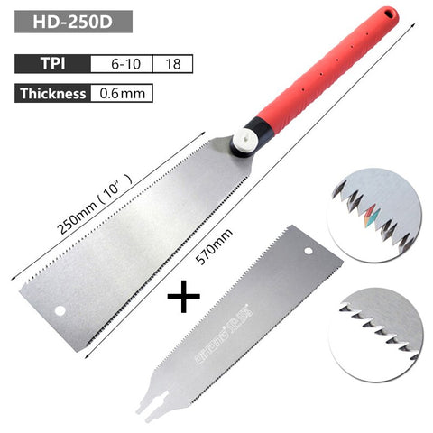 Japanese Pull Saw Double Sided Ryoba Saw 250mm SK5 3-Edge Teeth 0.6mm Flexible Blade for Wood Cutting