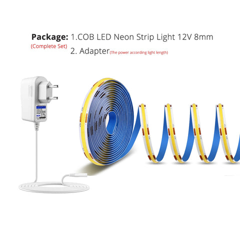 COB Led Strip Tape Light 12V 320 leds/m Width 8mm with Adapter Cabinet Door Touch Dimmer Hand Sweep PIR Motion Sensor Switch