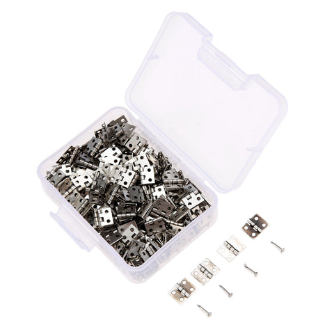 100pcs/box 8*10mm Brass Mini Hinge + Nail+Box Gold/Silver 4 Holes Cabinet Door Luggage Cupboard Decor Jewelry Wood Wine Box
