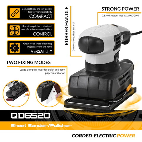 DEKO Sheet Sander with 15 Sheets of sandpaper and Dust exhaust Power Tools Electric Sander