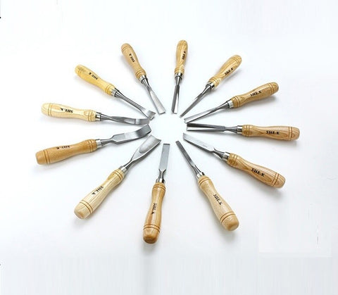Wood Carving Tool Kit 12 PCS/Set  Graver Knife Root Woodworking Engraved Tools Wood Working Chisel.