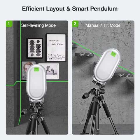 Huepar 2 lines Self-leveling Laser Level &amp; Rechargeable Li-ion Battery Green Beam Cross Line with Pulse Mode &amp; Tripod laser Tool