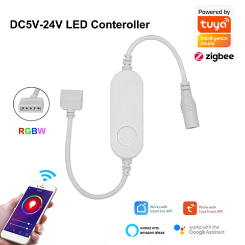 Tuya Zigbee DC5V 12V 24V 5050 RGB/RGBW/RGBCW/CCT/Dimmer Smart LED Strip Controller APP/Voice Control For Echo Plus/SmartThings