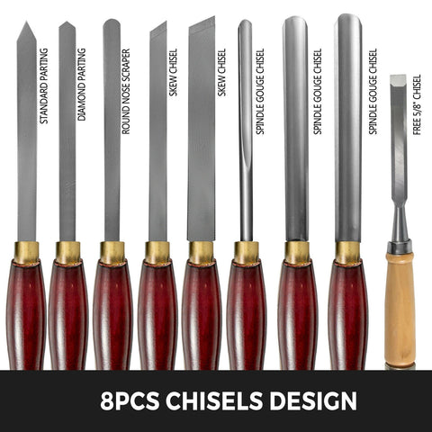 VEVOR 8PCS + 1 Free HSS Lathe Chisel Set for Wood Turning Root Furniture Carving Knife 6.89&quot; Blade 16.14&quot; Chisel With Tool Box