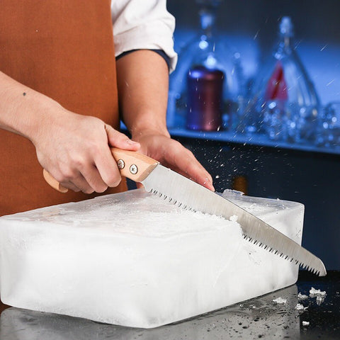Kitchen Bar Barware Stainless Steel Bartenders Special Wooden Handle Cut Ice Saw
