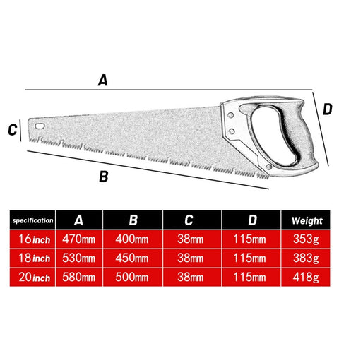 470/530/580mm Hand Saw Timber Saw Heavy Duty Extra Long Blade Saw For Garden Tenon Wood Bamboo Plastic Cutting Woodworking Tool