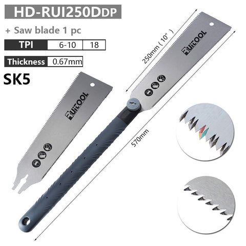 Japanese Pull Saw Double Sided Ryoba Saw 250mm SK5 3-Edge Teeth 0.6mm Flexible Blade for Wood Cutting