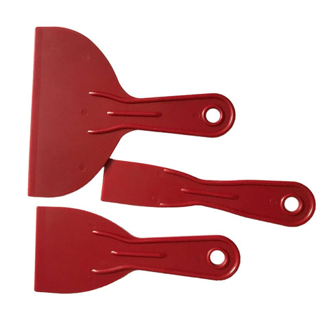 3pcs Hand Tools Scraper Set Durable Red Spatula Putty Spreader Filler Construction Home Easy Clean Job Done Floor Small Large