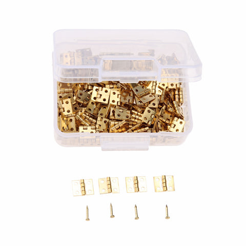 100pcs/box 8*10mm Brass Mini Hinge + Nail+Box Gold/Silver 4 Holes Cabinet Door Luggage Cupboard Decor Jewelry Wood Wine Box