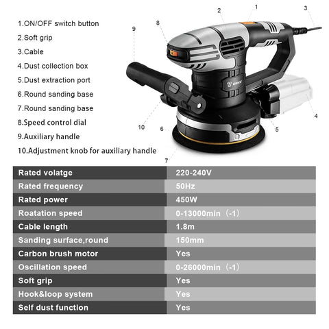 DEKO 350W/450W Random Orbit Sander Machine with 125mm Sandpaper Dust Collection Polisher (DKSD125J1/DKSD150J2)