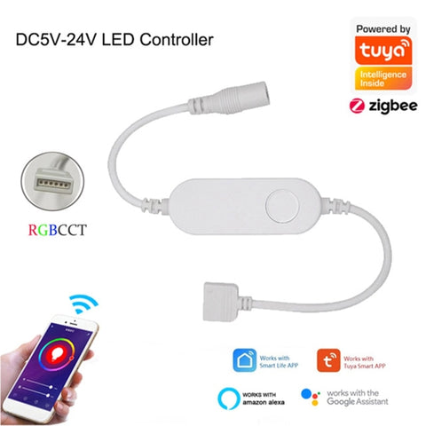 Tuya Zigbee DC5V 12V 24V 5050 RGB/RGBW/RGBCW/CCT/Dimmer Smart LED Strip Controller APP/Voice Control For Echo Plus/SmartThings