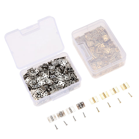 100pcs/box 8*10mm Brass Mini Hinge + Nail+Box Gold/Silver 4 Holes Cabinet Door Luggage Cupboard Decor Jewelry Wood Wine Box