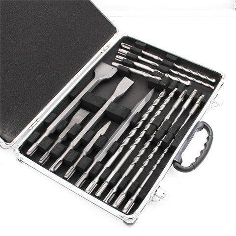 17 PCS Rotary Hammer Drill Bits Set & Chisels- SDS Plus Concrete Masonry Hole Tool with Special High-Quality Aluminum Box