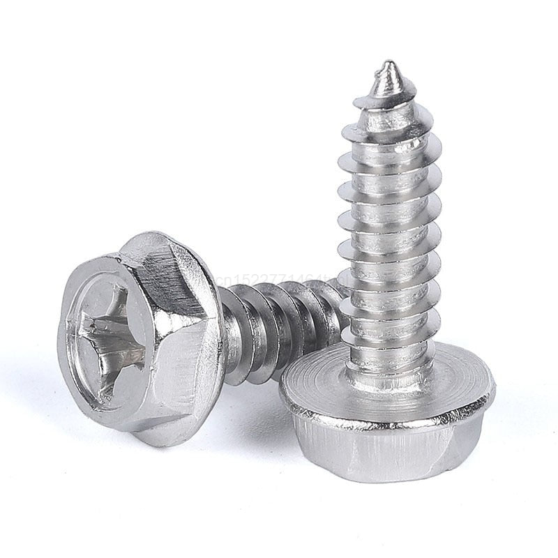304 Stainless Steel Self-Tapping Phillips Hex Screw Cross Hexagonal Flange Cross Head Screws Wood Nail M3 M4 M5 M6