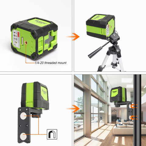Huepar 2 Lines Laser Level Self Levelling ( 4 degrees) Green Red Beam Laser Horizontal &amp; Vertical Cross-Line with Magnetic Base