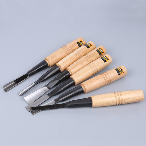 6pcs/set Mujingfang Six-piece Carving Chisel Front Steel Carving Knife Hardwood Hand Carving Cloth Bag