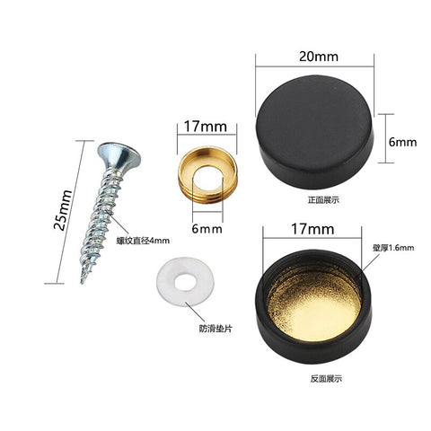 4Pcs Antique Pure copper Decorative Nail mirror Fixing Screws Plastic Washers Flat Advertisement nail Fittings Brass Screw Cover