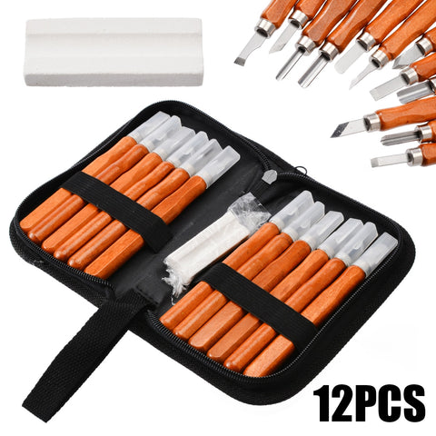 12pcs DIY  Woodcut Knife Sculpture Wood Carving Tools Woodworking Hobby Arts Crafts Cutter Graver Sculpt Pottery Ceramic Clay