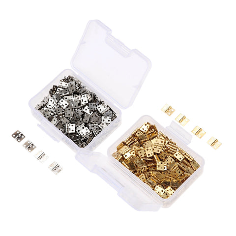 100pcs/box 8*10mm Brass Mini Hinge + Nail+Box Gold/Silver 4 Holes Cabinet Door Luggage Cupboard Decor Jewelry Wood Wine Box