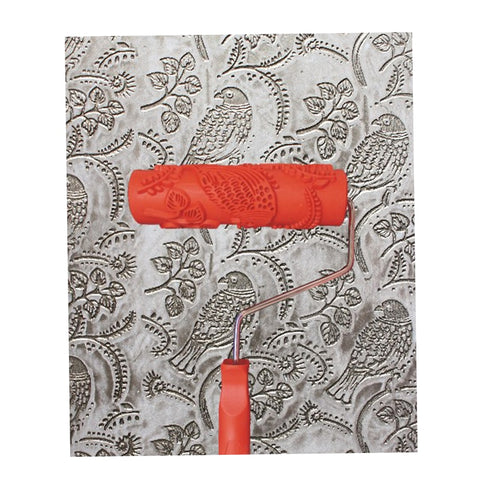 7-inch Painting Roller Wall Decoration Empaistic Wooden Grain Floral Pattern Painting Roller w/ Plastic Handle Wall Art Painting