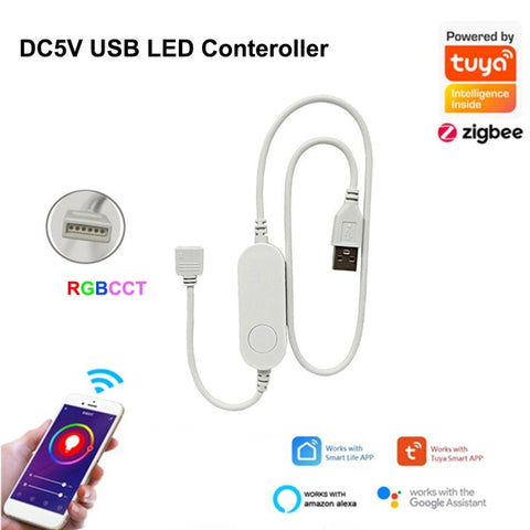 Tuya Zigbee DC5V 12V 24V 5050 RGB/RGBW/RGBCW/CCT/Dimmer Smart LED Strip Controller APP/Voice Control For Echo Plus/SmartThings