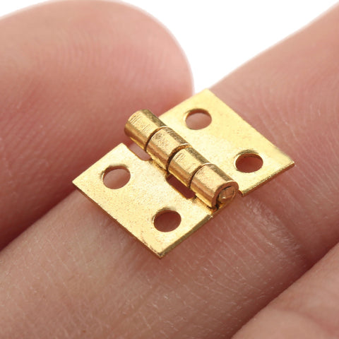 100pcs/box 8*10mm Brass Mini Hinge + Nail+Box Gold/Silver 4 Holes Cabinet Door Luggage Cupboard Decor Jewelry Wood Wine Box