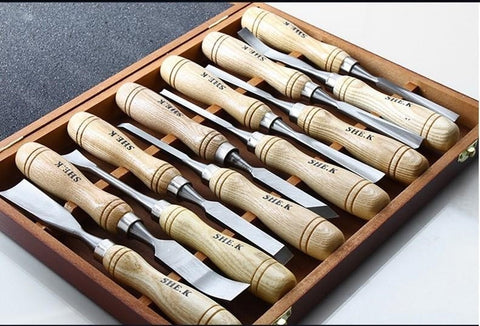 Wood Carving Tool Kit 12 PCS/Set  Graver Knife Root Woodworking Engraved Tools Wood Working Chisel.