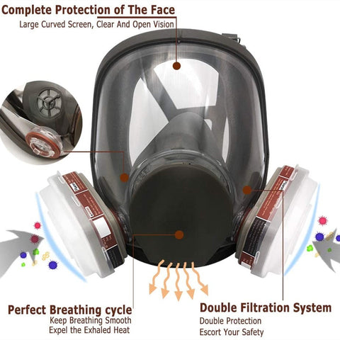 6800 Dust/Gas Mask With Filters&Cottons Full Face Respirator For Spray Paint Coating Chemical Industry Welding Anti-Fog Reusable