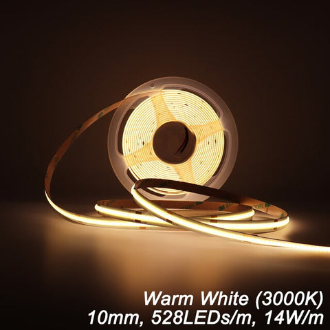 UL Listed COB LED Strip Light 480 528 LEDs/m 16.4ft High Density Flexible Tape Ribbon 3000-6500K RA90 Led Lights DC12V