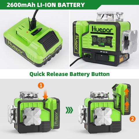 Huepar 3D Cross Line Laser Level Self Leveling outdoor Bluetooth Remote Control Laser Kits With li-ion Battery Hard Carry Case