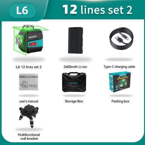 Mileseey 5 Lines 12 Lines Green Laser Level  3D nivel laser leveler professional carbon tripod for laser level Red