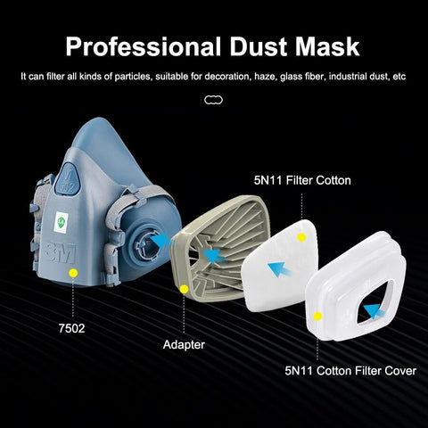 7/9/15/17in1 3M 7502 Gas Dust Mask Respirator Painting Masks Spray Filtering Replaceable Cotton 5N11 Welding Industry