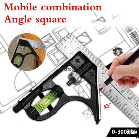 300Mm Adjustable Combination Square Angle Ruler 45 / 90 Degree With Bubble Level Multifunctional Gauge Measuring Tools
