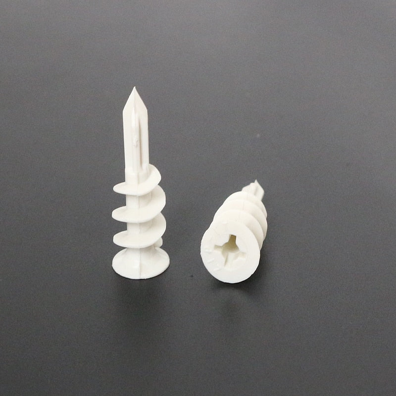 Freeshipping 12X32 14X42 Expand Nail Ribbed Plastic Anchor Expansion Pipe Tube Wall Plugs For Self-tapping Screws Wire Connector