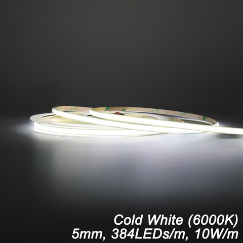 UL Listed COB LED Strip Light 480 528 LEDs/m 16.4ft High Density Flexible Tape Ribbon 3000-6500K RA90 Led Lights DC12V