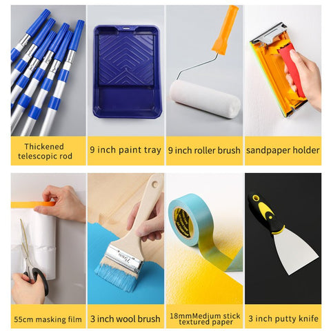 Paint Brush Wall Tool Paint Brush Latex Paint Roller Brush Telescopic Rod Extension Paint Roller Brush Tray Set