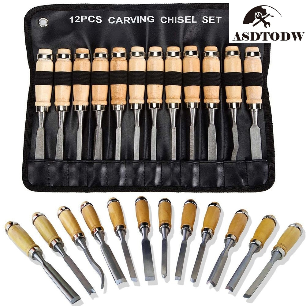12 Pcs/bag Carving Chisel Sharp Woodworking Tools Carrying Case Manual Wood Carving Hand Tools Set For Carpenters