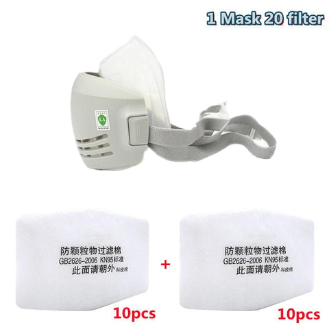 Dust Mask +20pcs Filter Cotton Respirator Half Face Dust-proof Mask Anti Industrial Construction Dust Haze Fog Safety Gas mask