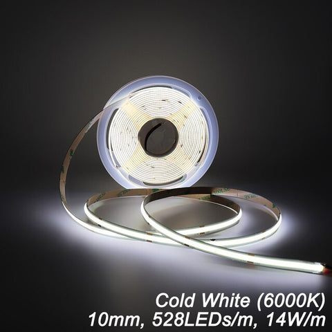 UL Listed COB LED Strip Light 480 528 LEDs/m 16.4ft High Density Flexible Tape Ribbon 3000-6500K RA90 Led Lights DC12V