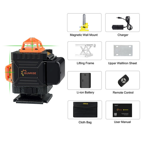 GROSAM  360 Laser level 16 Lines 4D Self-leveling Nivel Laser Cross Horizontal Vertical Green Beam For Construction Tools