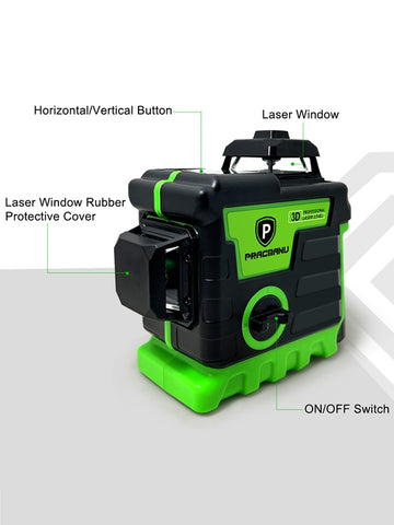 Pracmanu Laser Level 12 Lines 3D Level Self-Leveling Horizontal and Vertical Cross Super Powerful Green Laser Beams