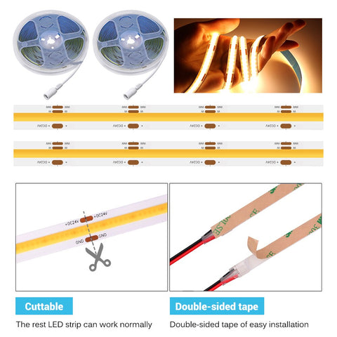 10 Meters CRI 90 DC24V 320 Chips/M Warm White Soft Tape COB LED Strip Lights