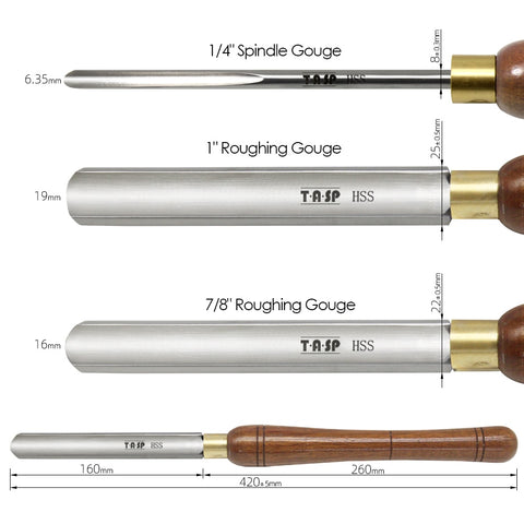 TASP HSS Roughing Spindle Gouge Woodturning Tools 25 &amp; 22mm Woodworking Turning Chisels with Walnut Handle for Lathe