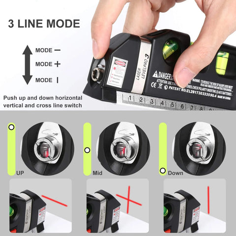 New Laser Level Horizon Vertical Measure 8FT Aligner Standard and Metric Rulers Multipurpose Measure Level Laser Black