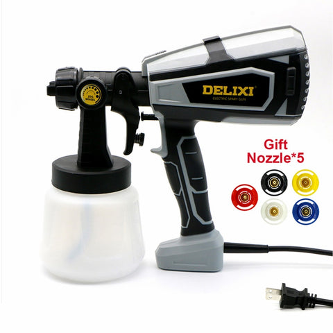 DELIXI 600W/1000ml  Paint Sprayer High Power HVLP Electric Spray Gun Gift EU/US Plug 5 Nozzle Easy Spraying  For Home DIY