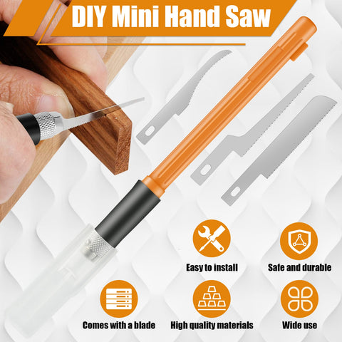 Mini Hand Saw Ergonomic Non-slip Sharp Hobby Razor Saw Hand-held Exquisite Durable Model Craft Tool with 9 Blades for Carving
